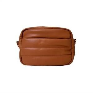 NEW AHDORNED women's sadie quilted faux leather zip bag in camel